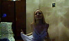 my blonde girlfriend in white lingerie shaking her ass