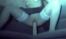 Teen in white stockings fucks her pussy with dildo