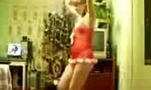 Playful chubby MILF dances half-naked on holiday