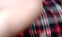 Busty brunette getting groped while stroking cock!