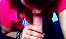 Pink shirt brunette blows big cock in pov