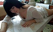 can you believe this teen with bangs sucking on a fat cock on camera?