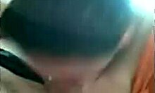 chubby brunette with huge tits slurping on a thick cock