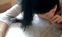 can you believe this teen with bangs sucking on a fat cock on camera?