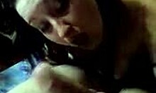 Brunette amateur deepthroats veiny cock in POV