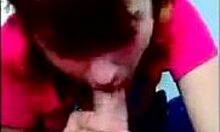 Pink shirt brunette blows big cock in pov