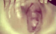 Teen in white stockings fucks her pussy with dildo