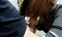 redheaded minx sucking this guy's cock at work 😜