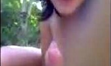 Dark-Haired Busty Beauty Blows Hung Stud Outdoors