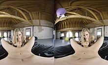 Blonde girlfriend rides big cock in cowgirl, socks on.