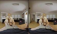 Blonde Wife Rides Husband While Friend Gives Blowjob in 3D