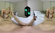 Vr blonde cutie in virtual reality experience