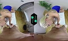 Sexy slutty blonde with heels gets fucked in VR experience