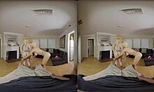 Blonde Wife Rides Husband While Friend Gives Blowjob in 3D