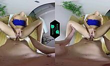 Sexy slutty blonde with heels gets fucked in VR experience