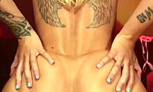 horny blonde stevie with tattoos rides her toy solo, naked and slutty with tan lines