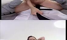 vr horny brunette climbs on top of her mans cock