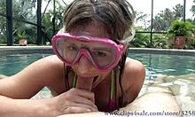 Cute pornstar couple swims in pool then sucks cock POV