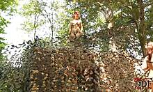 Young naked lesbians finger and kiss outdoors