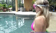 Cute pornstar couple swims in pool then sucks cock POV