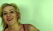 Blonde teen Gabrielle Hell fingers herself while sucking cock and licking balls
