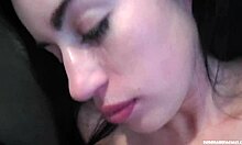 april blue sucks her boyfriend's cock and licks his balls in pov