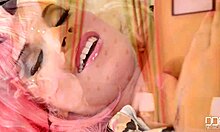 Chubby blonde BBW strips sensually while fingering her stretched pussy