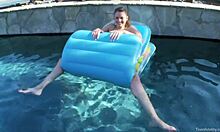 hey cutie, watch this brunette tease and play by the poolside today