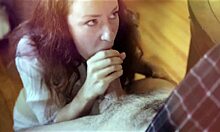 skinny cute babe gives boyfriend tender oral loving