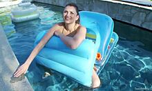 hey cutie, watch this brunette tease and play by the poolside today