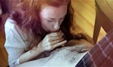 skinny cute babe gives boyfriend tender oral loving