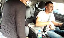 Amateur babes reward the driver orally in the car