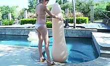 hey cutie, watch this brunette tease and play by the poolside today