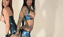 Lesbian couple teases and gropes in fishnets 😏