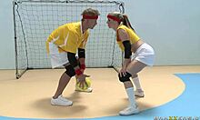 Kinky soccer couple slams hard in sports center workout fuck