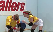 Kinky soccer couple slams hard in sports center workout fuck