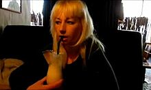 Hey, watch this horny Russian blonde ride cock with saggy tits!