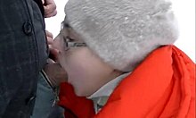 Cute Girl in Glasses Gives Outdoor Blowjob in Woods