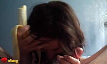 Mature girlfriend explores homemade toys with teasing banana play