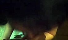 short haired brunette gives a homemade blowjob to her man