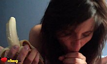 Mature girlfriend explores homemade toys with teasing banana play