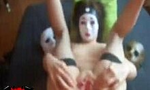 Masked brunette girlfriend rides cock passionately while moaning in stockings and lingerie