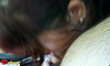 Redhead woman giving oral to her partner until he finishes.