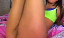 Webcam TEEN uses FINGERS on her PUSSY while MOANING in bed.