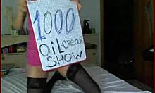 Young brunette teases in stockings on webcam