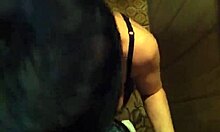 short haired brunette gives a homemade blowjob to her man