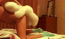 charming 18+ lady masturbating with tan lines on big bed