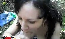 Hey, Check Out This Curly Haired Brunette Sucking Cock In Nature! 🍆🌳