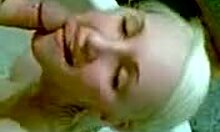 Buxom blonde diva bathes and sucks cock in bathroom