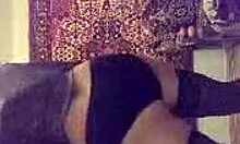 Pretty Russian babe dances seductively in stockings, nylon lingerie, and panties, teasing with her mature fetish moves